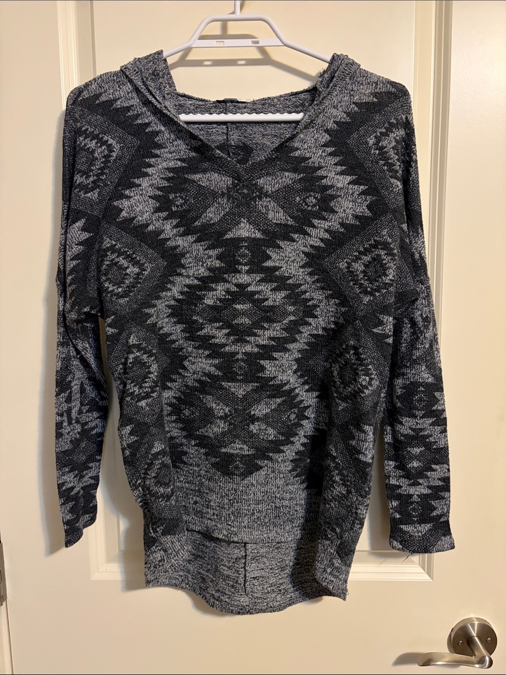 V-Neck Aztec Knit Sweater - Charcoal Gray